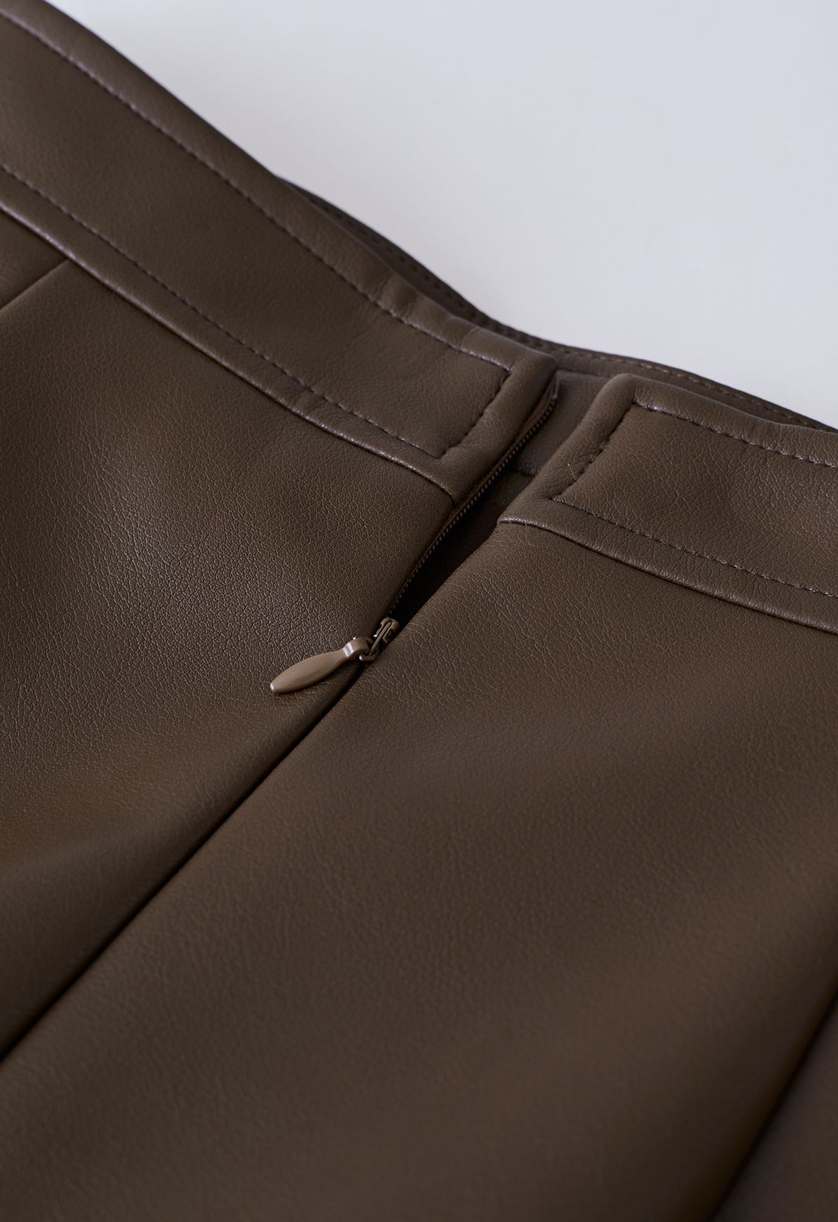 Nifty Faux Leather Flap Mini Bud Skirt in Brown
