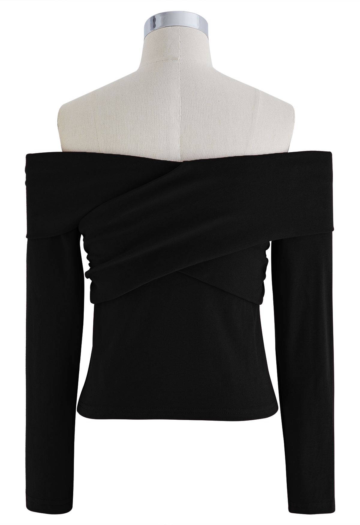 Crisscross Off-Shoulder Cotton Top in Black
