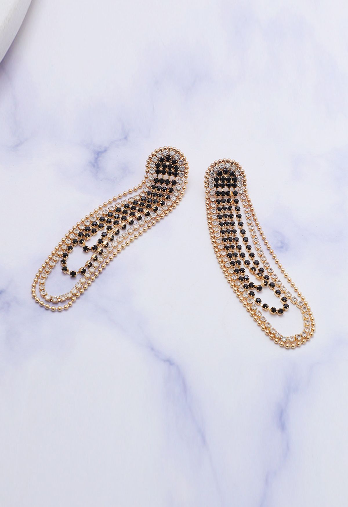 Gold Bead Diamond String Earrings