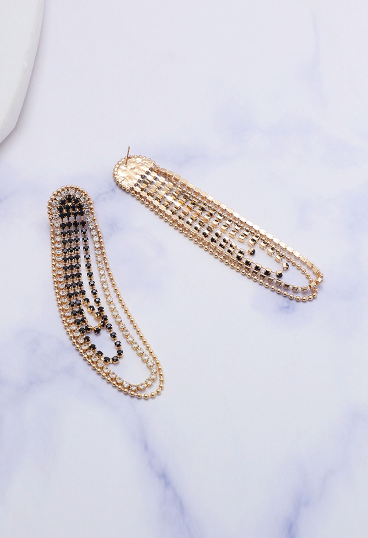 Gold Bead Diamond String Earrings