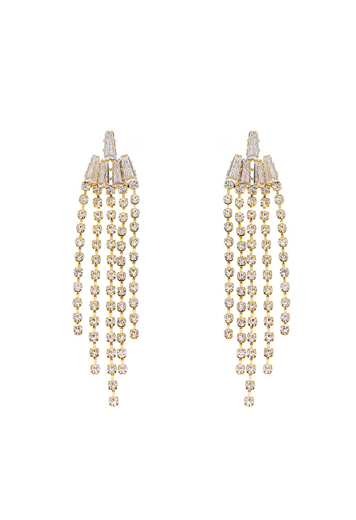 Gold Waterfall Diamond Tassel Drop Earrings