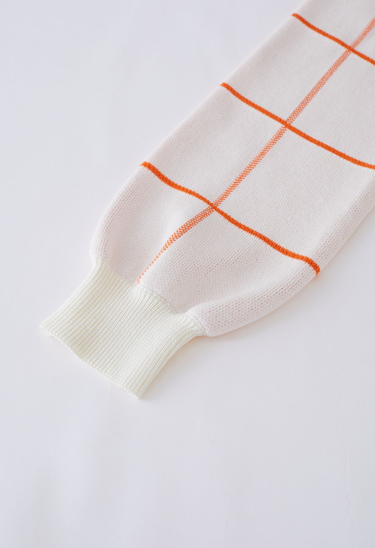 Grid Open Front Longline Knit Cardigan in Ivory