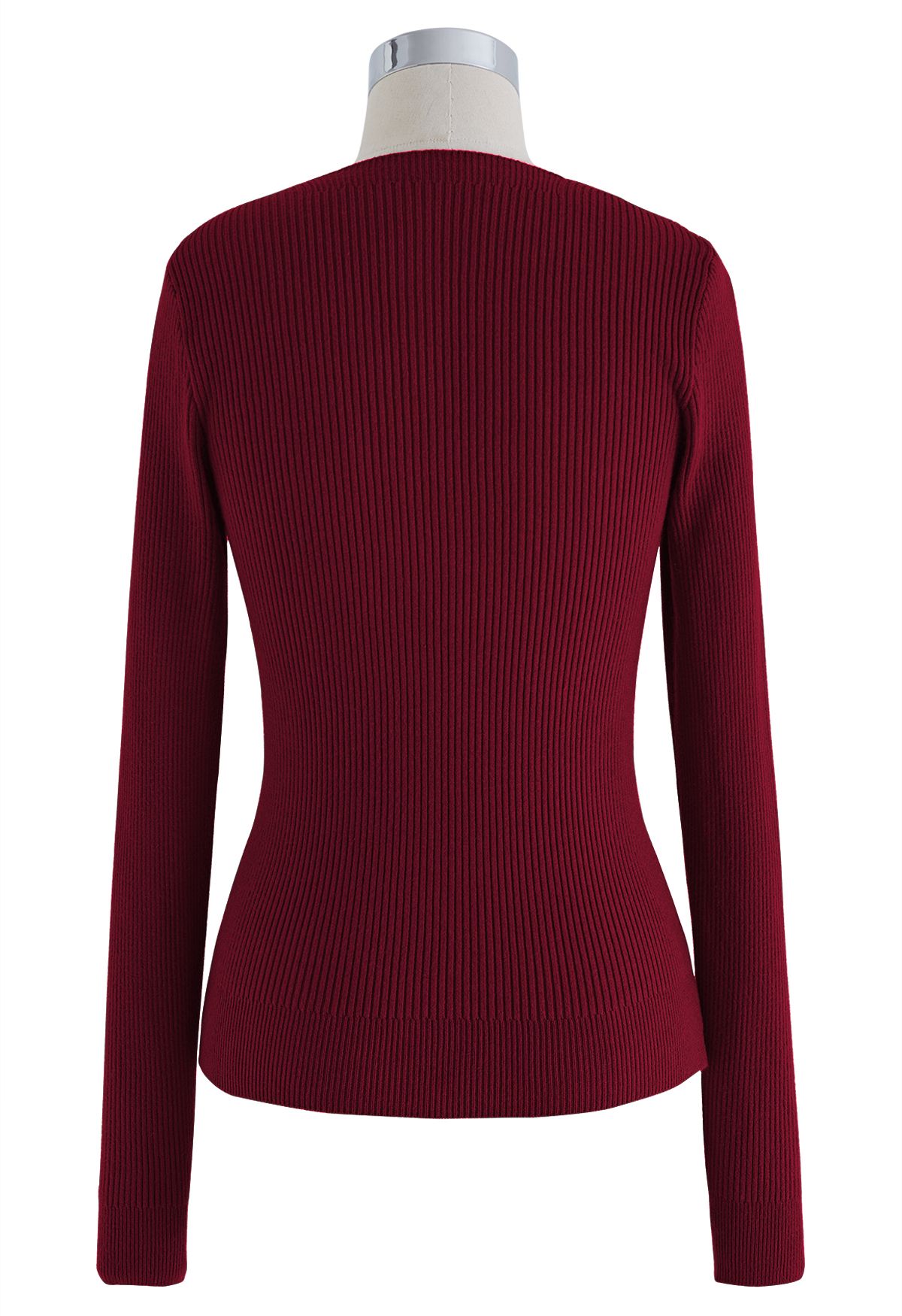 Sweetheart Twist Front Ribbed Knit Top in Burgundy