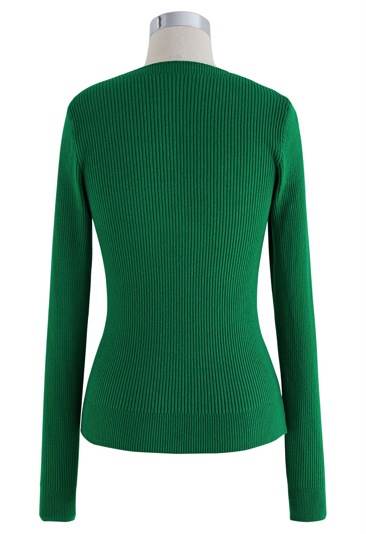 Sweetheart Twist Front Ribbed Knit Top in Green