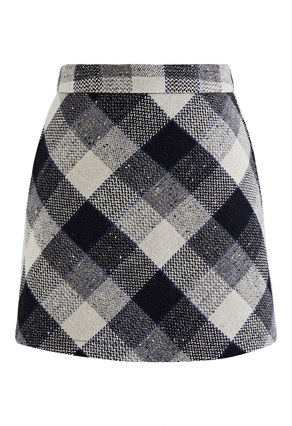 Retro Check Tweed Mini Skirt in Grey