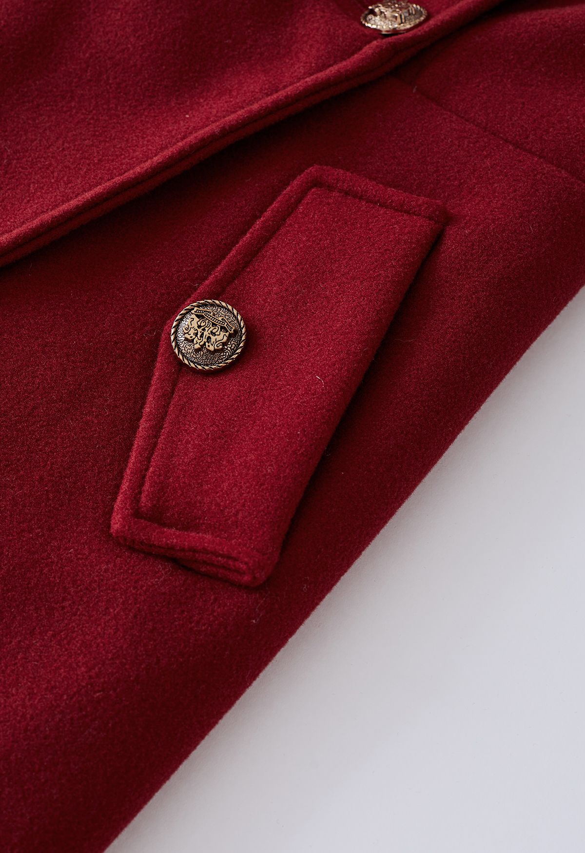 Modish Golden Button Wool-Blend Longline Coat in Red