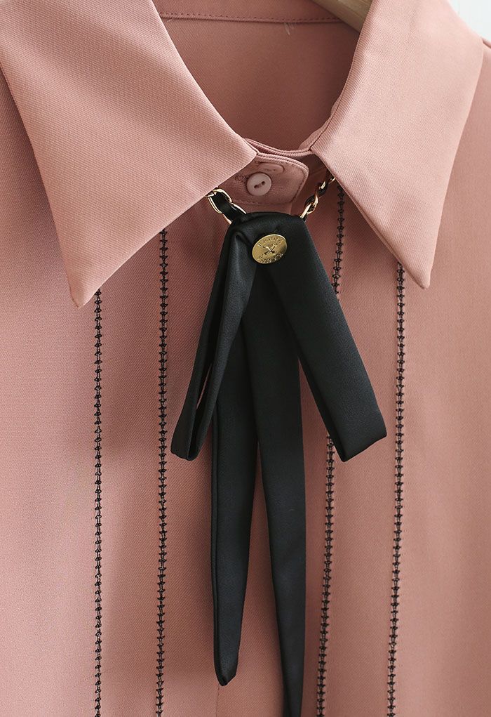 Bowknot Necklace Stitched Shirt in Pink