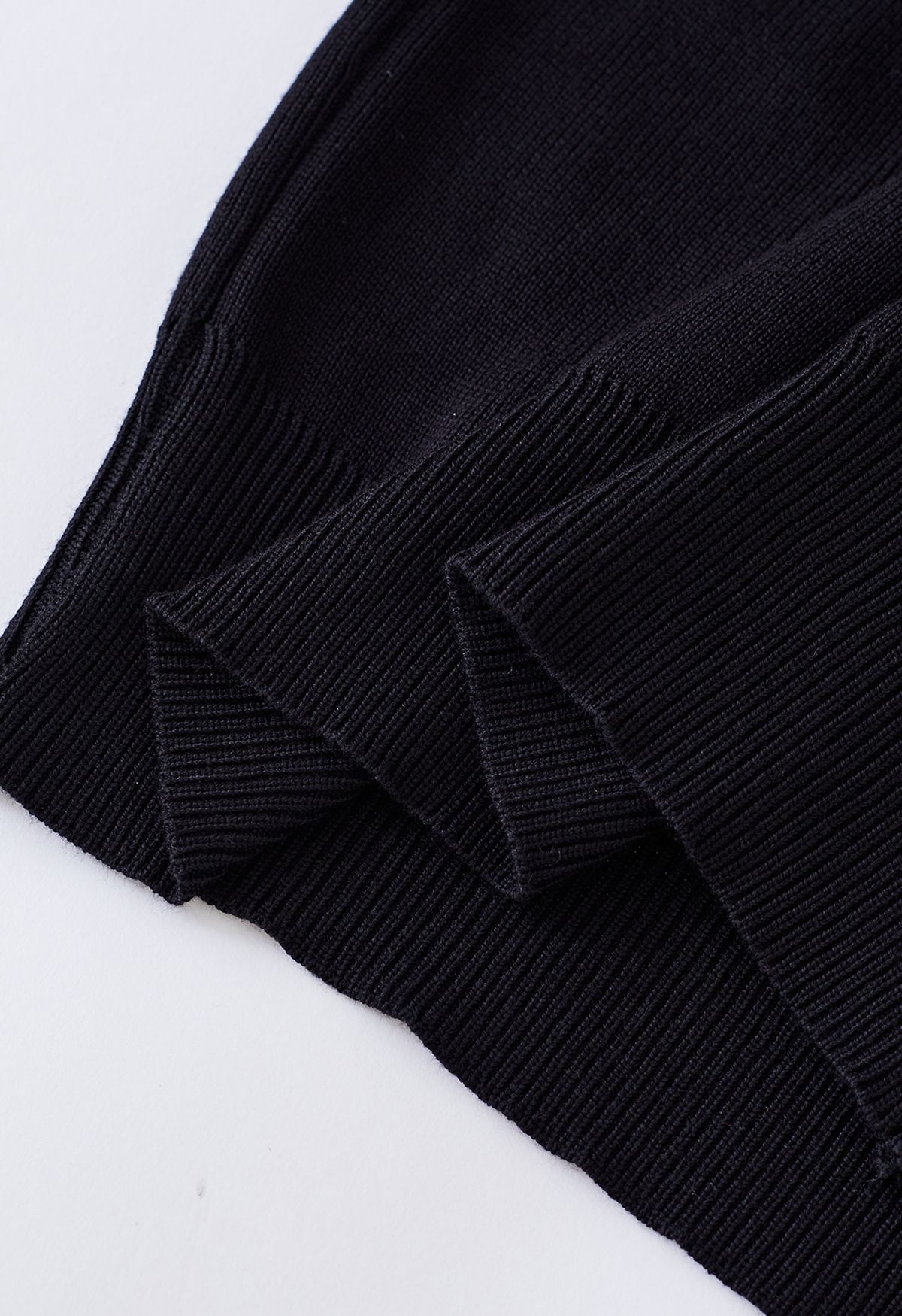 Floral Crochet Sleeve Knit Top in Black