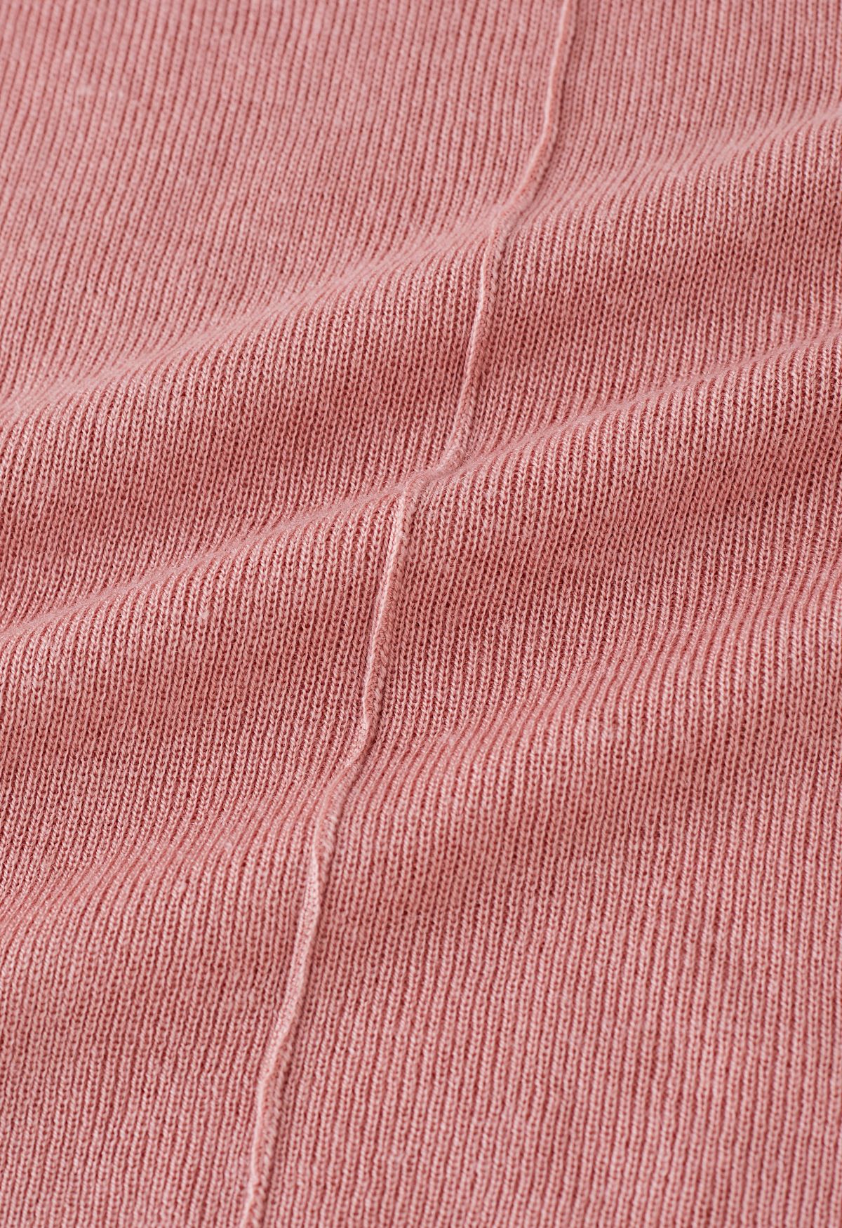 Turtleneck Two-Tone Fitted Knit Top in Pink