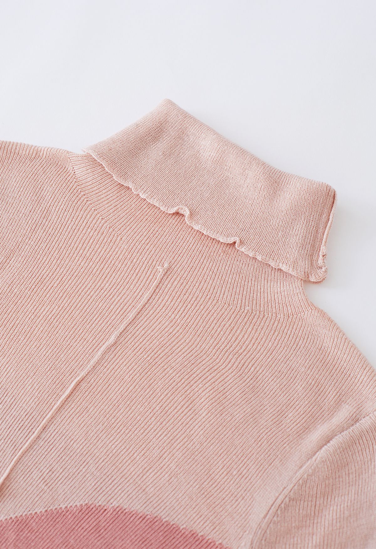Turtleneck Two-Tone Fitted Knit Top in Pink