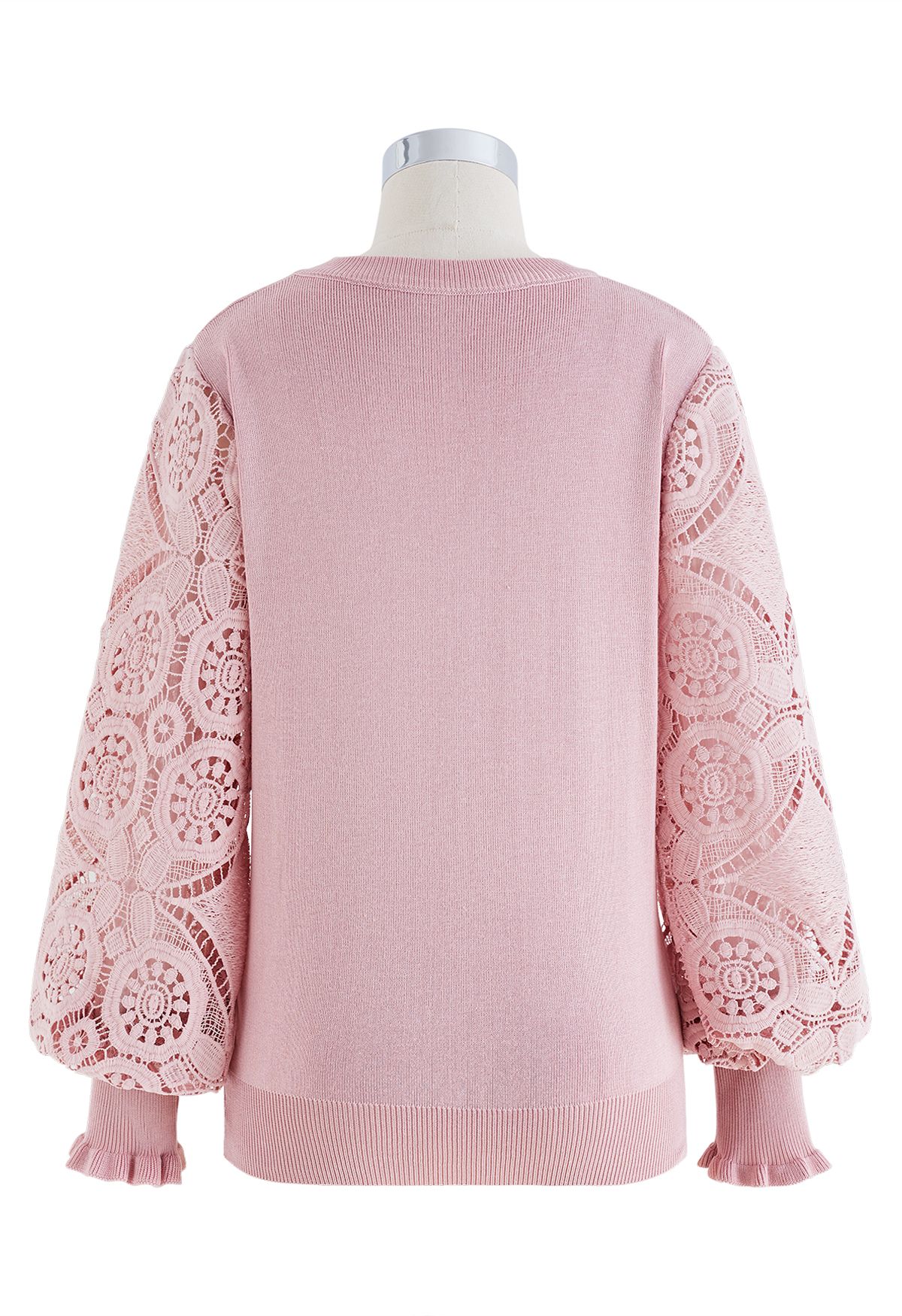 Floral Crochet Sleeve Knit Top in Pink