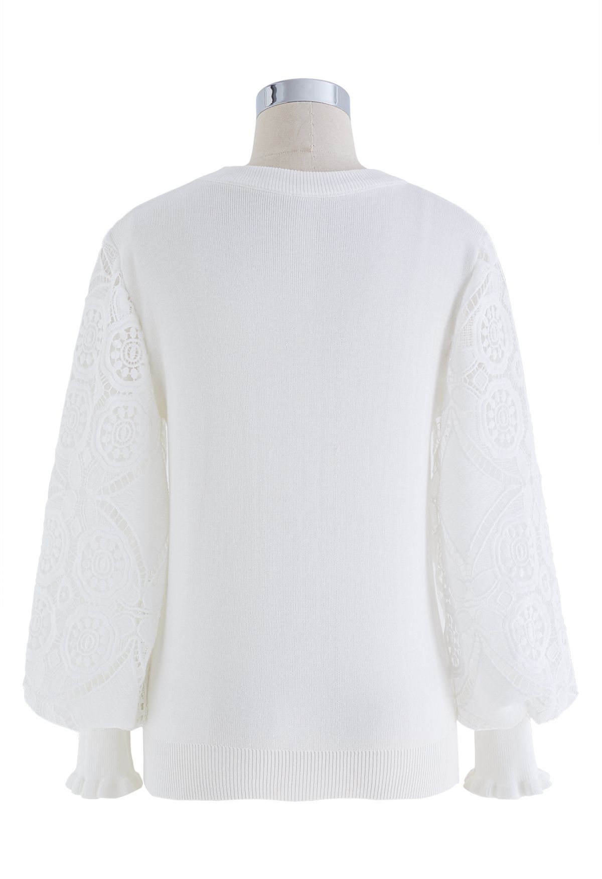 Floral Crochet Sleeve Knit Top in White