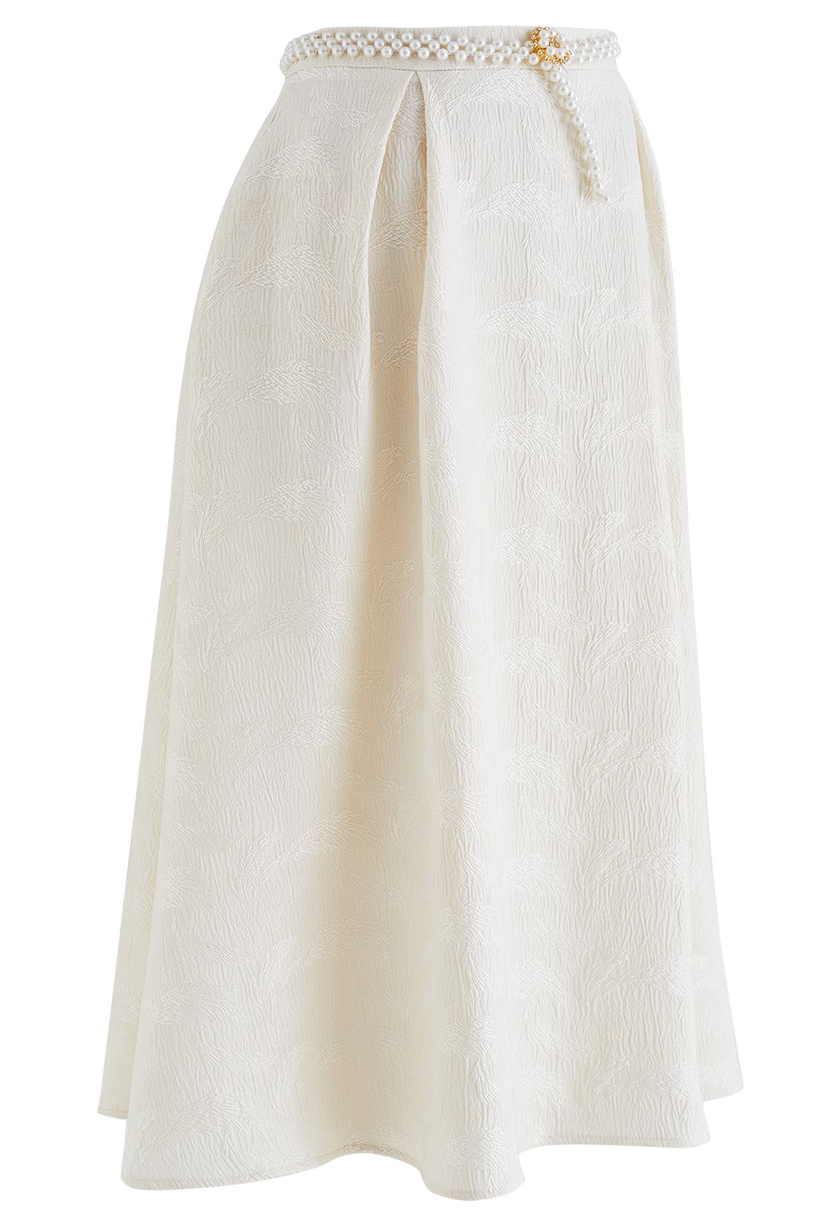Reed Jacquard Embroidered Pearl Belted Skirt