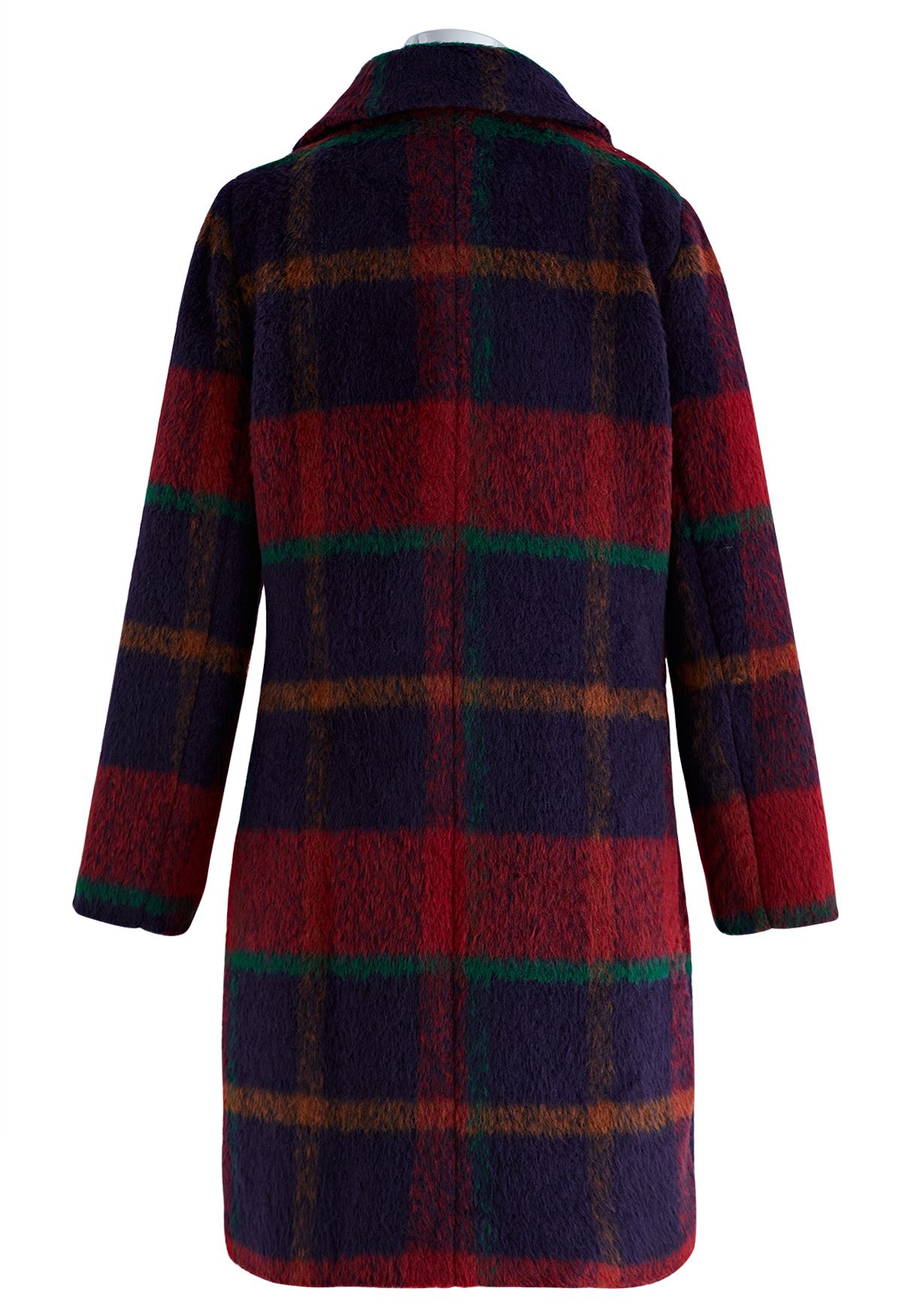 Festive Tartan Fuzzy Wool-Blend Blazer Coat