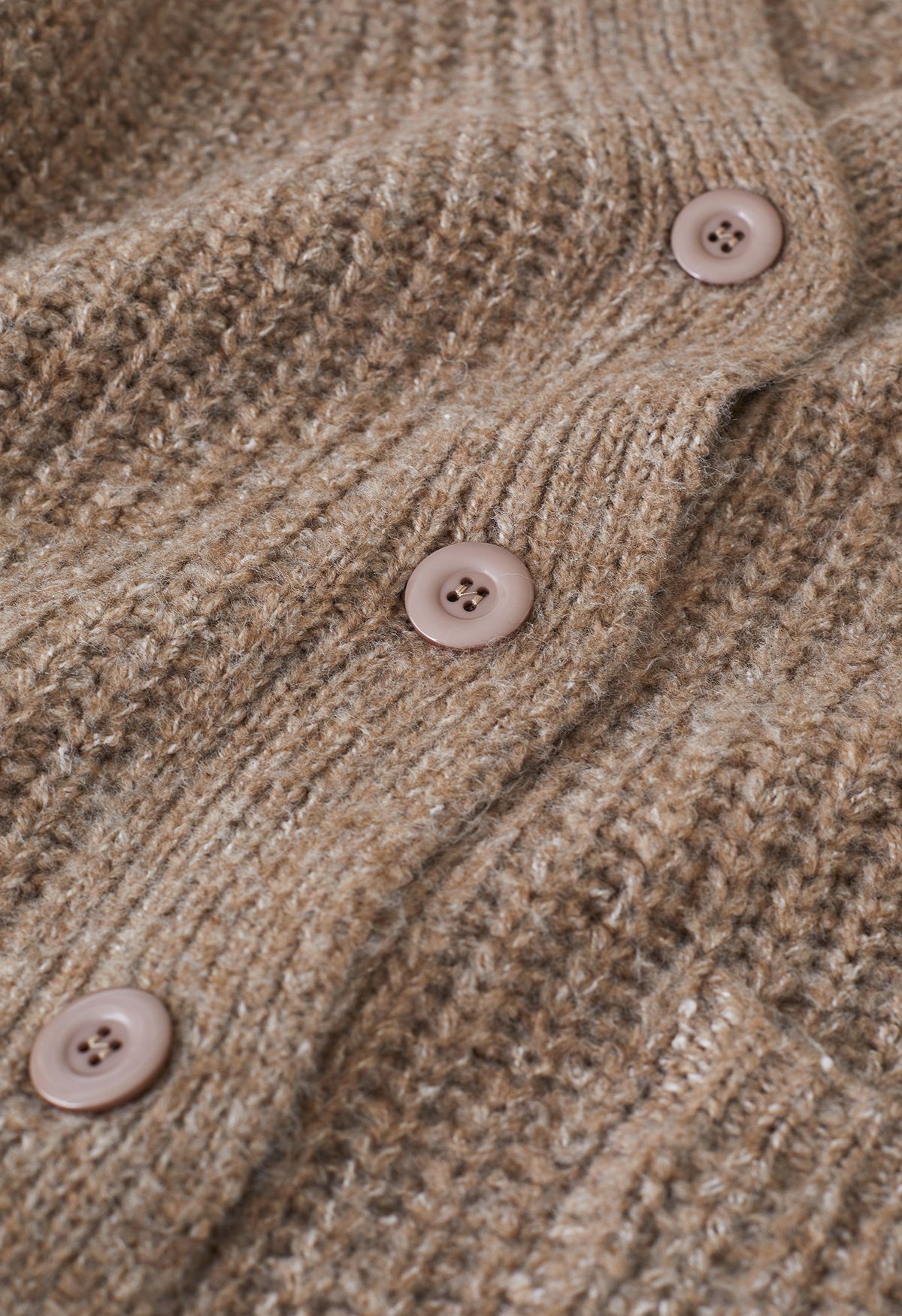 Puff Sleeve Longline Chunky Knit Cardigan in Brown