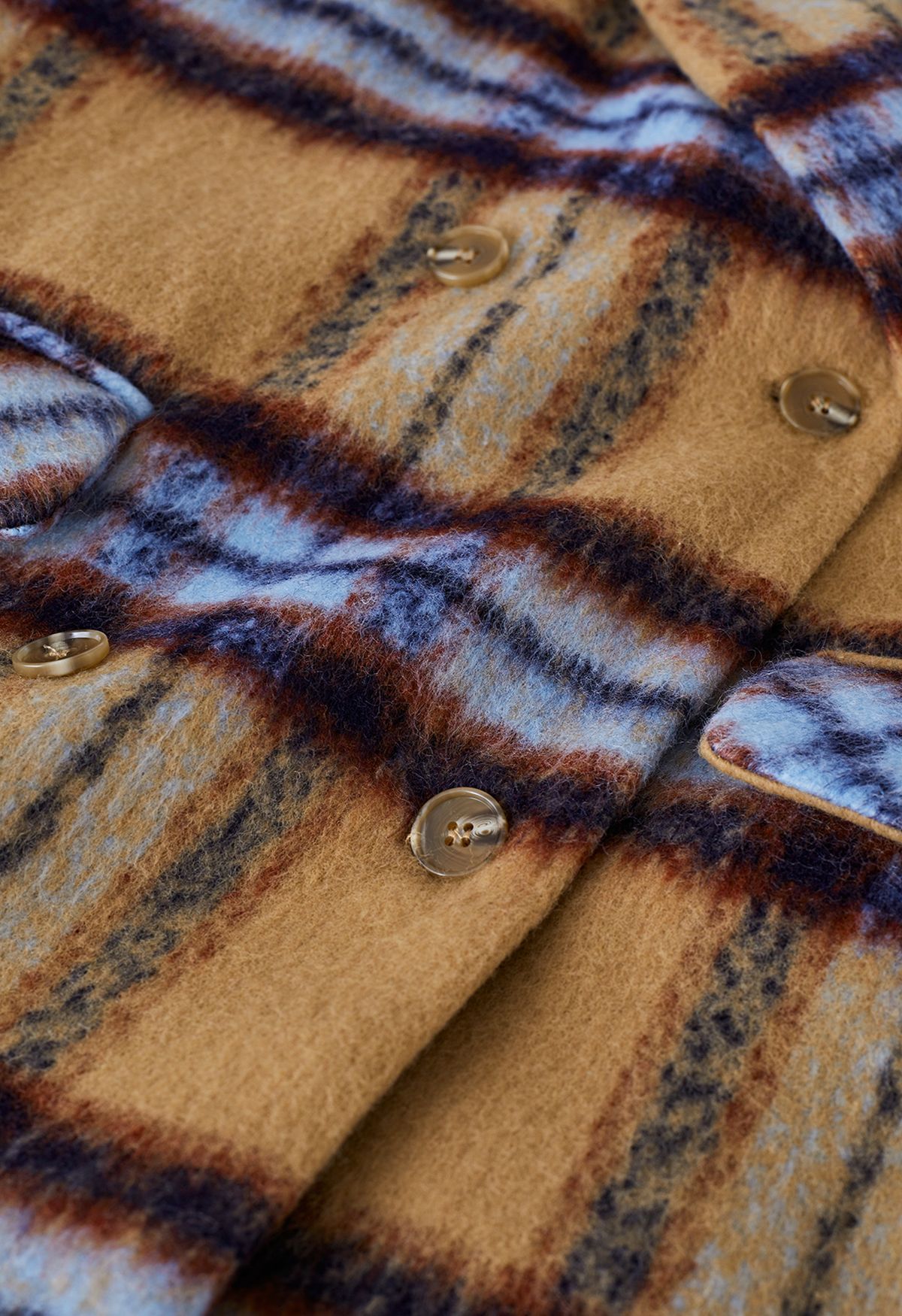 Plaid Peaked Lapel Wool-Blend Longline Coat in Mustard