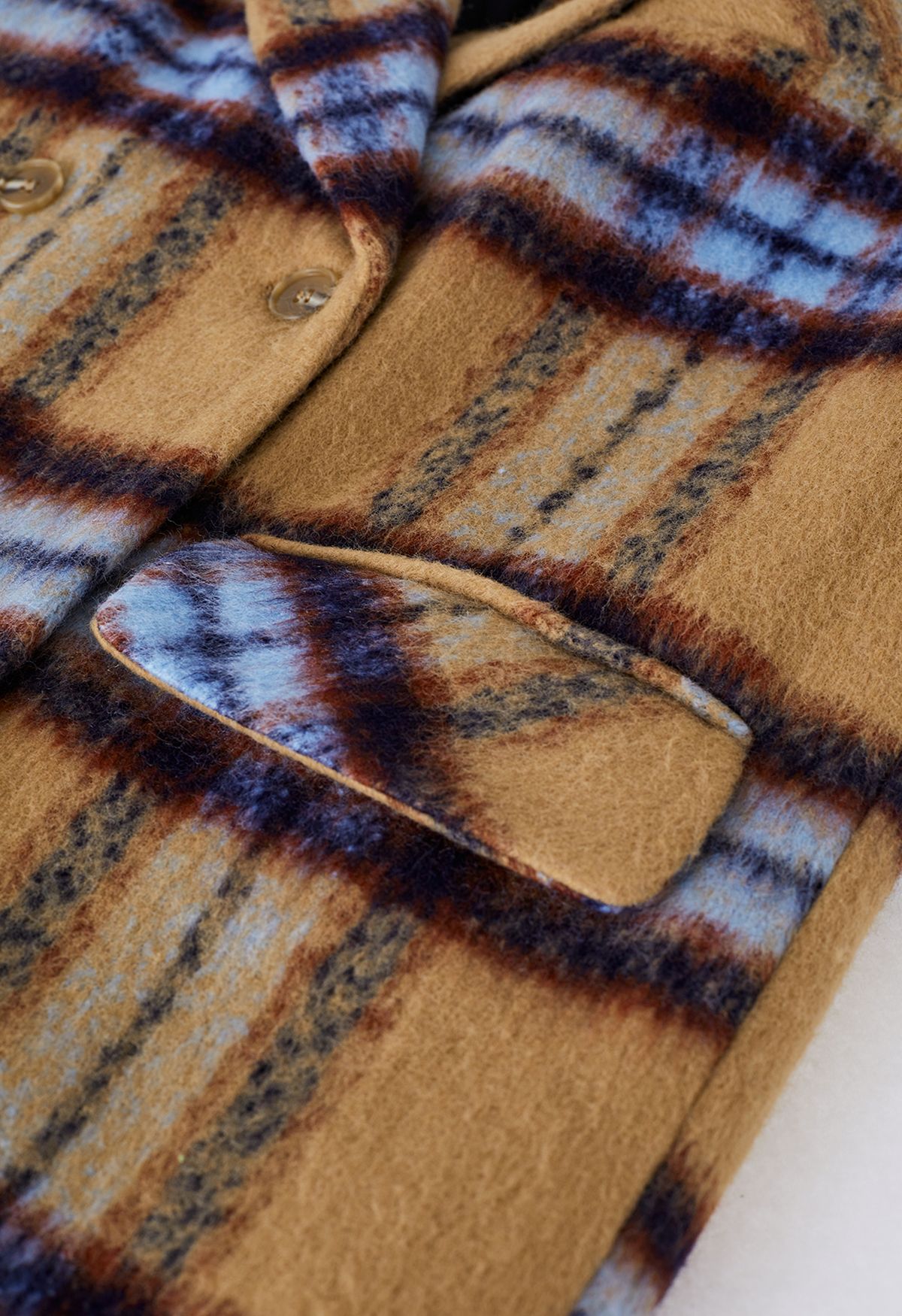 Plaid Peaked Lapel Wool-Blend Longline Coat in Mustard