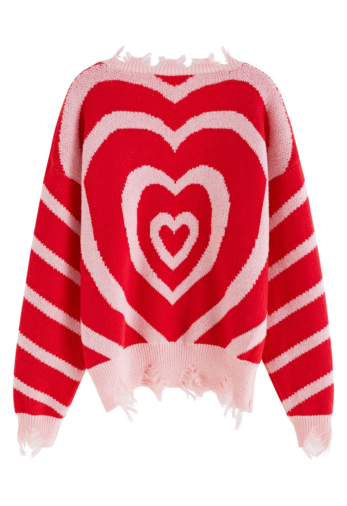 Multilayer Heart Frayed Edge Knit Sweater in Red - Retro, Indie and Unique  Fashion
