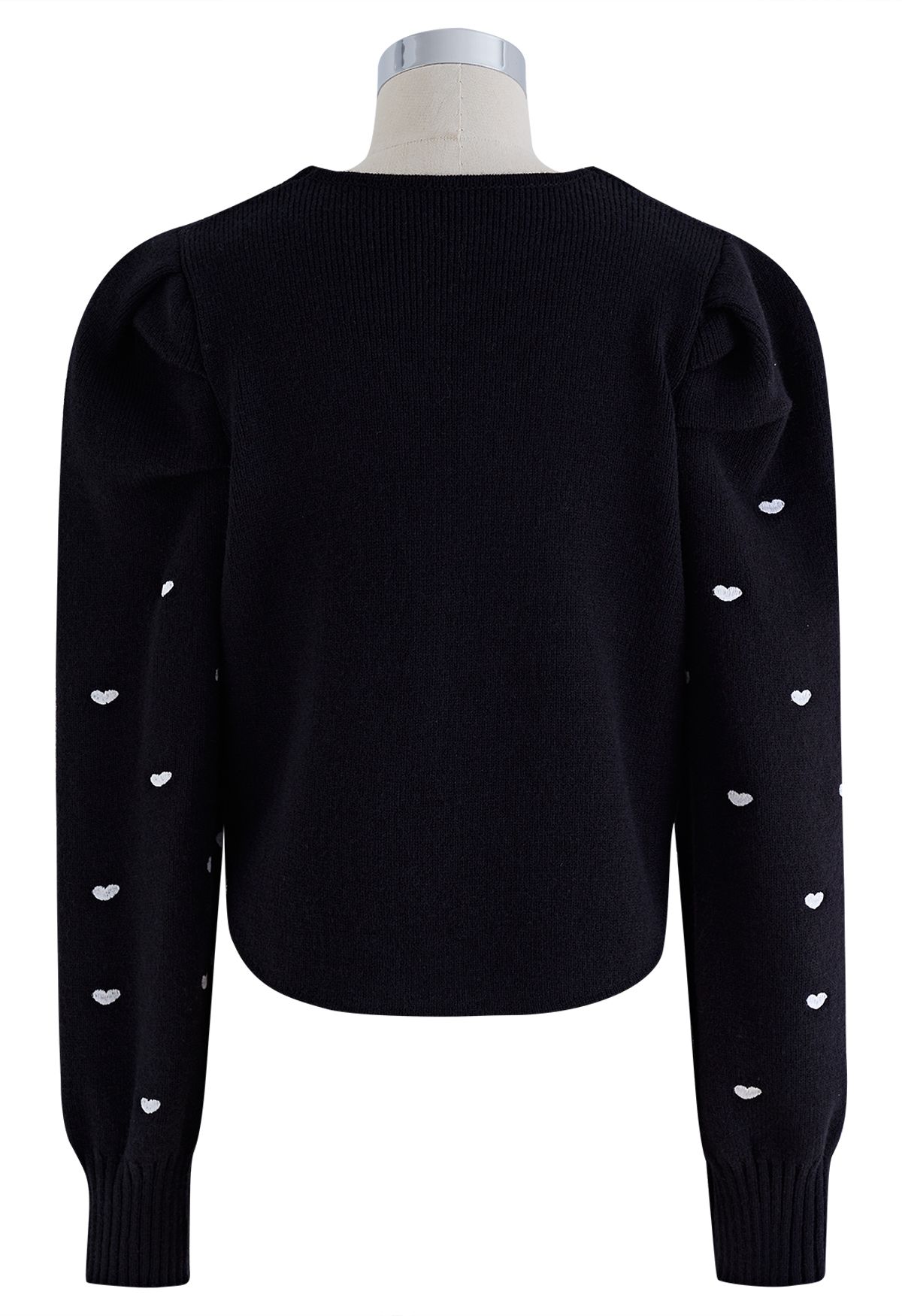 Full of Little Heart Square Neck Knit Sweater in Black