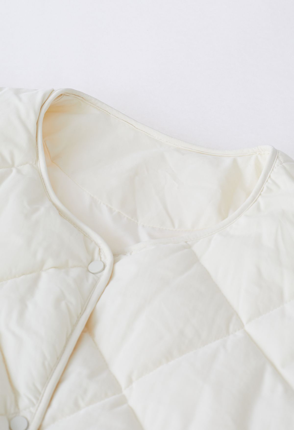 Ivory Collarless Quilted Coat