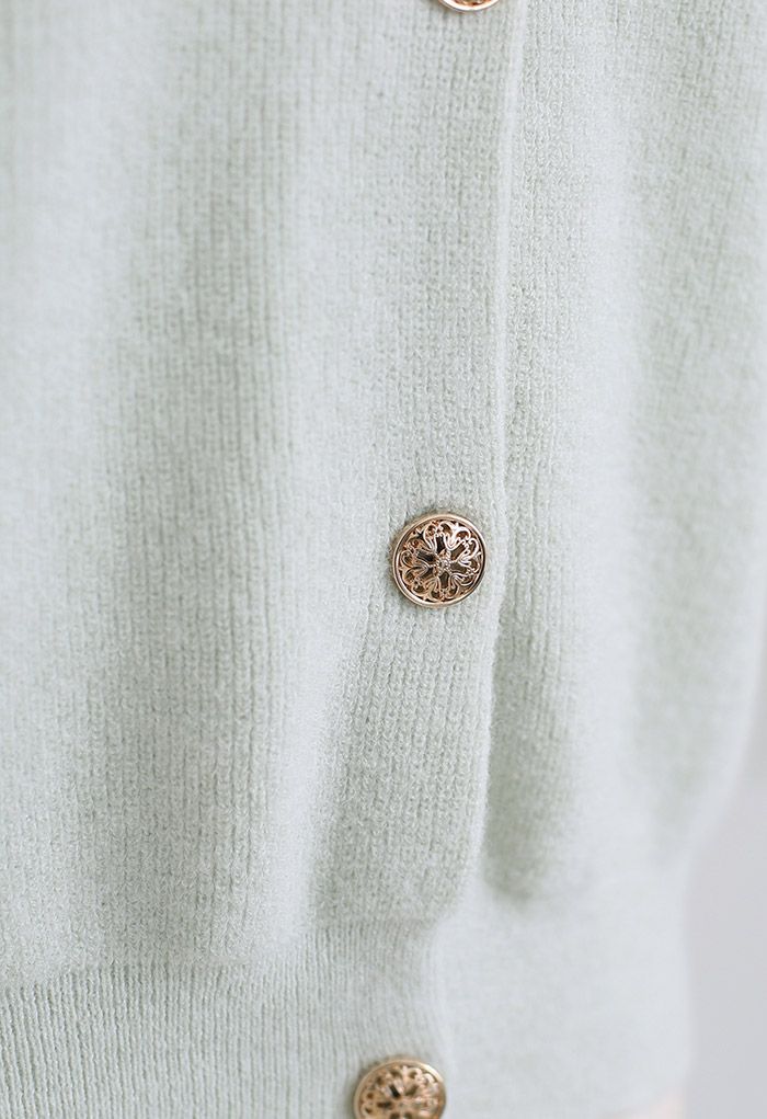 Short-Sleeve Button Down Rib Knit Cardigan in Mint