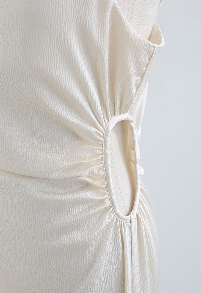 Cutout Waist Textured Cami Dress in Pearl White