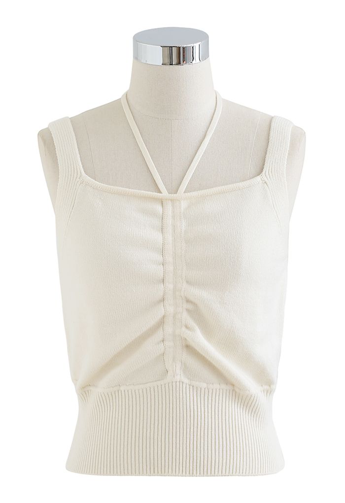 Knitted Halter Cami Top and Sweater Sleeve Set in Cream