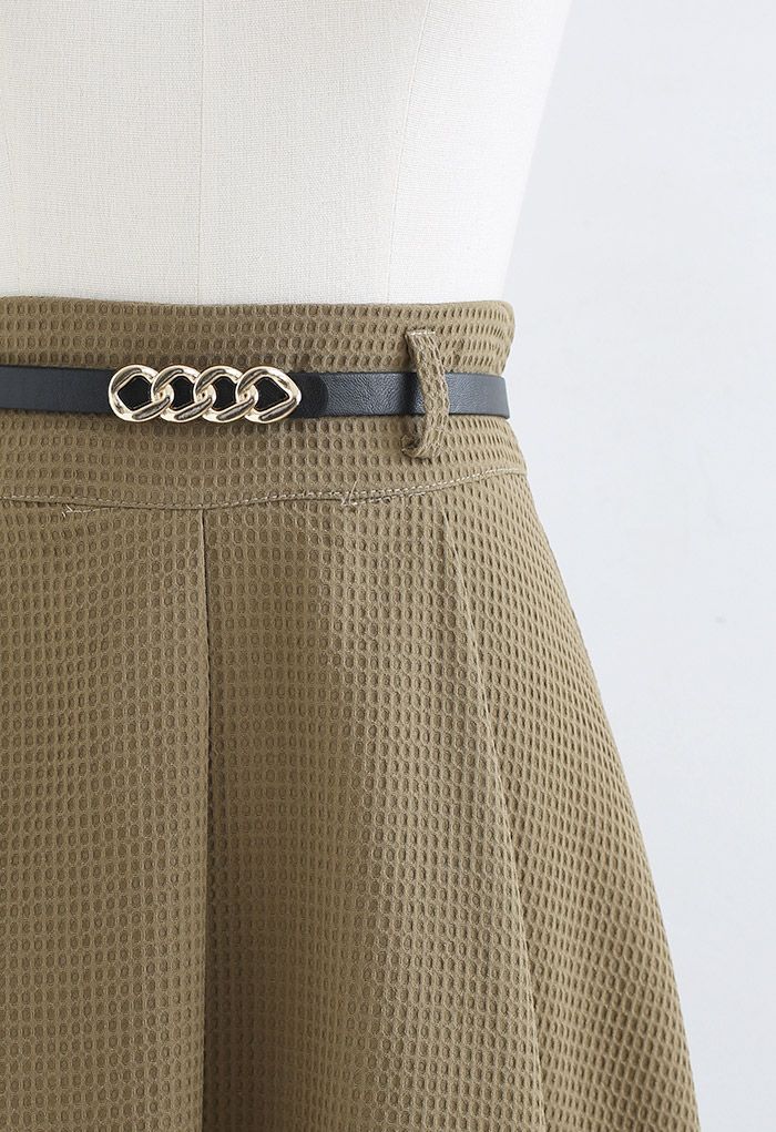 Honeycomb Embossed A-Line Skirt in Khaki