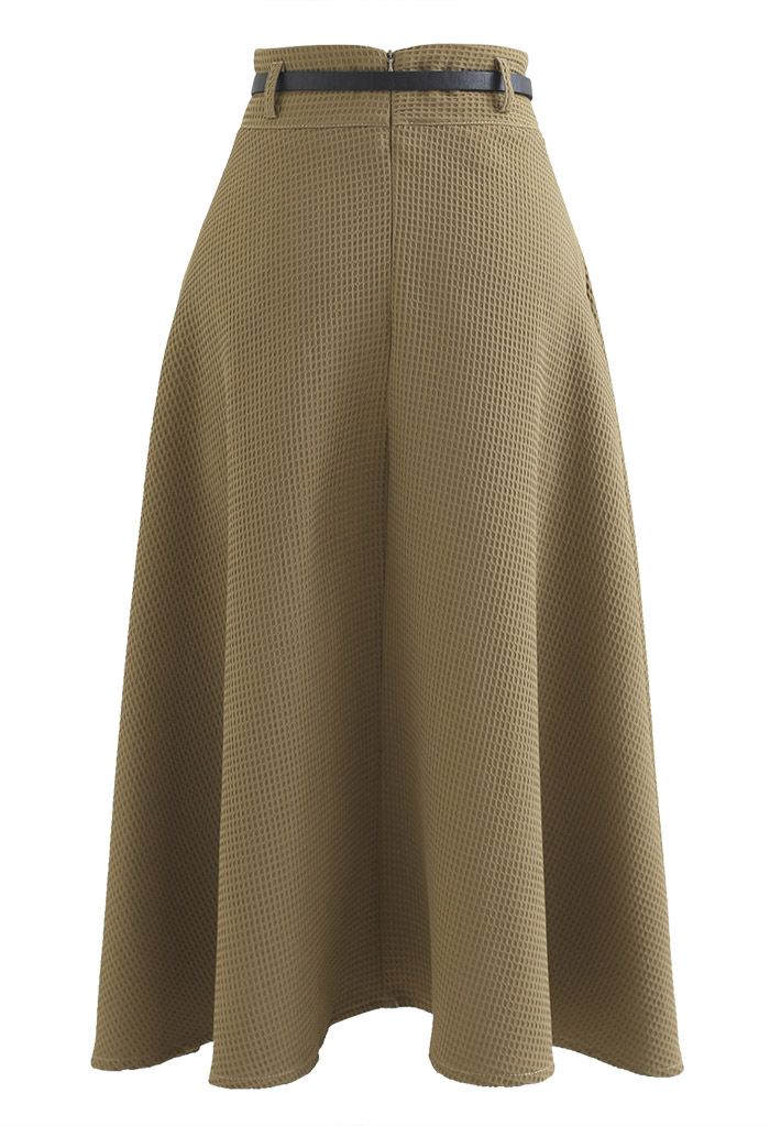 Honeycomb Embossed A-Line Skirt in Khaki