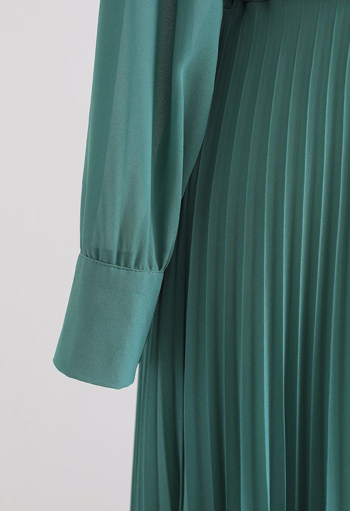 Flowy Chiffon Wrap Pleated Maxi Dress in Green