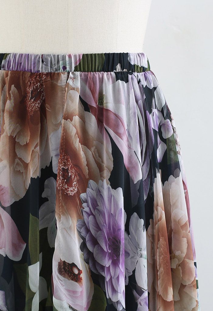 Hydrangea Watercolor Maxi Skirt in Lilac