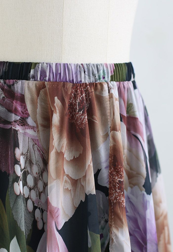 Hydrangea Watercolor Maxi Skirt in Lilac