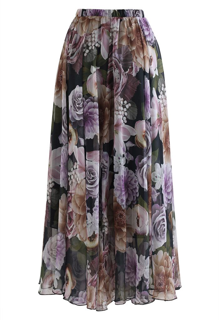 Hydrangea Watercolor Maxi Skirt in Lilac