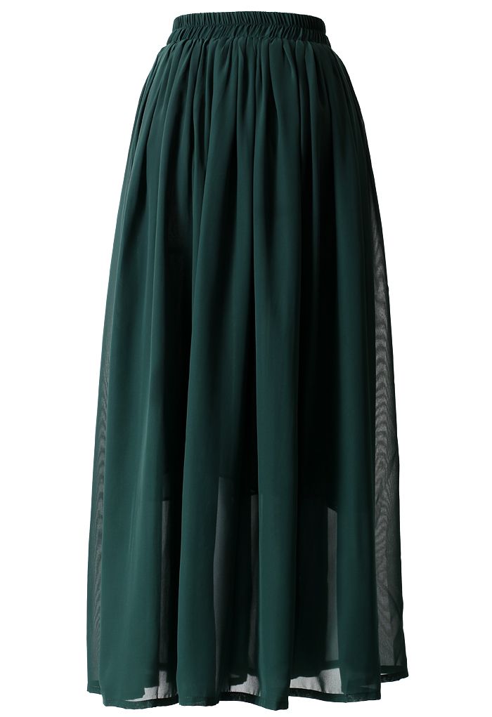 Darkgreen Pleated Maxi Skirt 