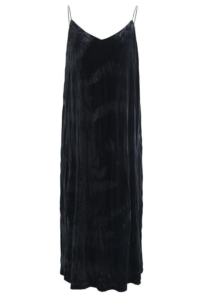 Subtle Pleated Velvet Cami Dress in Black