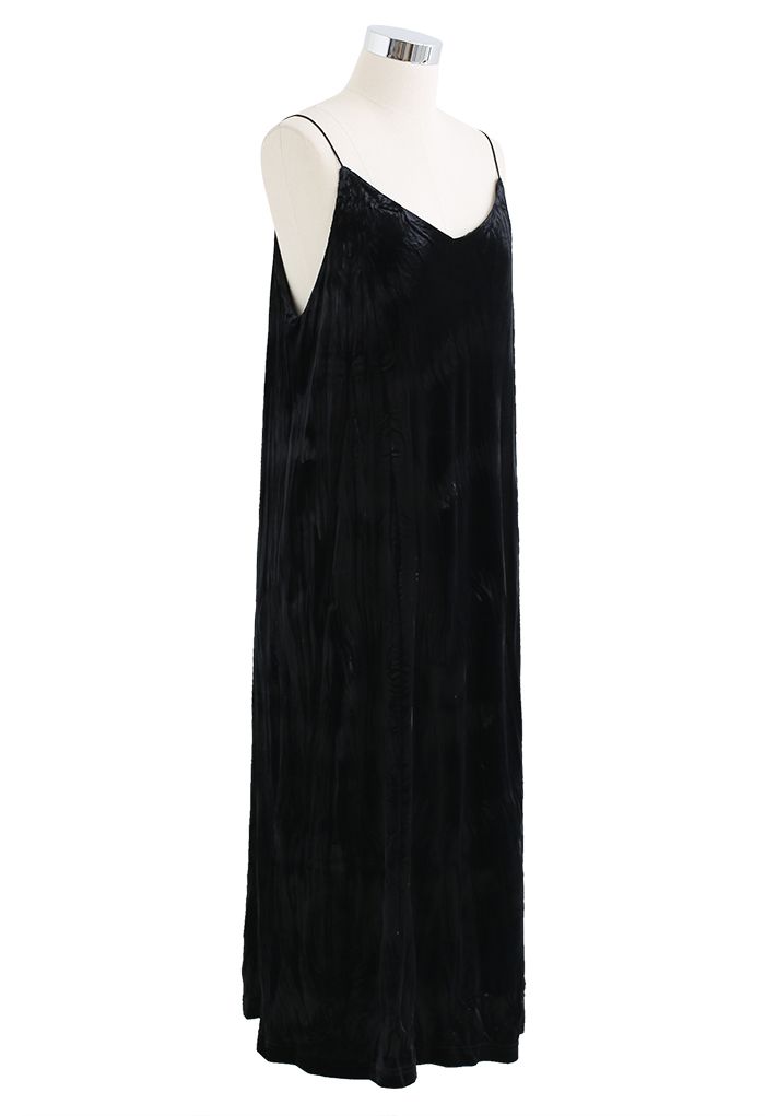 Subtle Pleated Velvet Cami Dress in Black