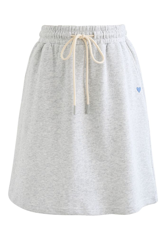Mini Heart Drawstring Waist Skirt in Grey