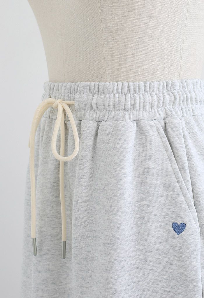 Mini Heart Drawstring Waist Skirt in Grey