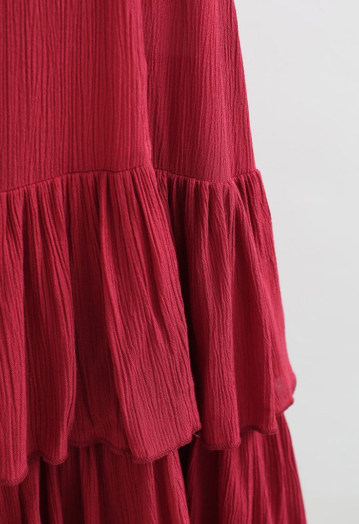 Tie-Waist Ruffle Ruched Tiered Maxi Skirt