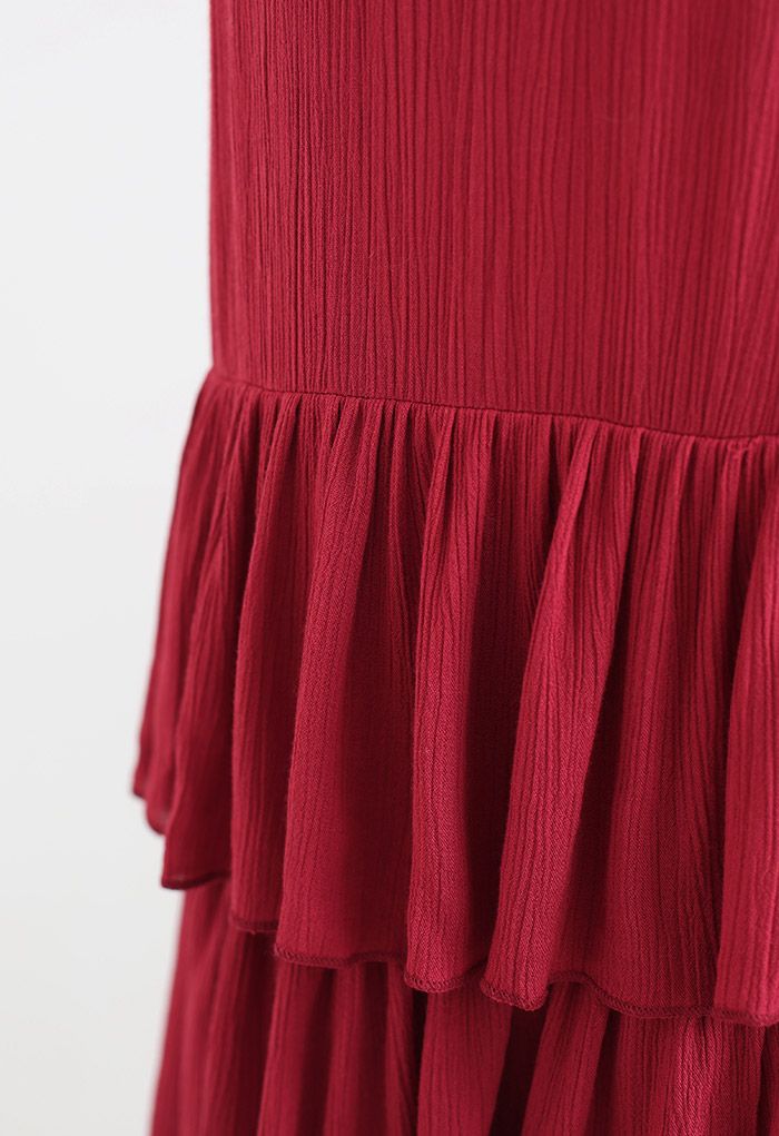 Tie-Waist Ruffle Ruched Tiered Maxi Skirt