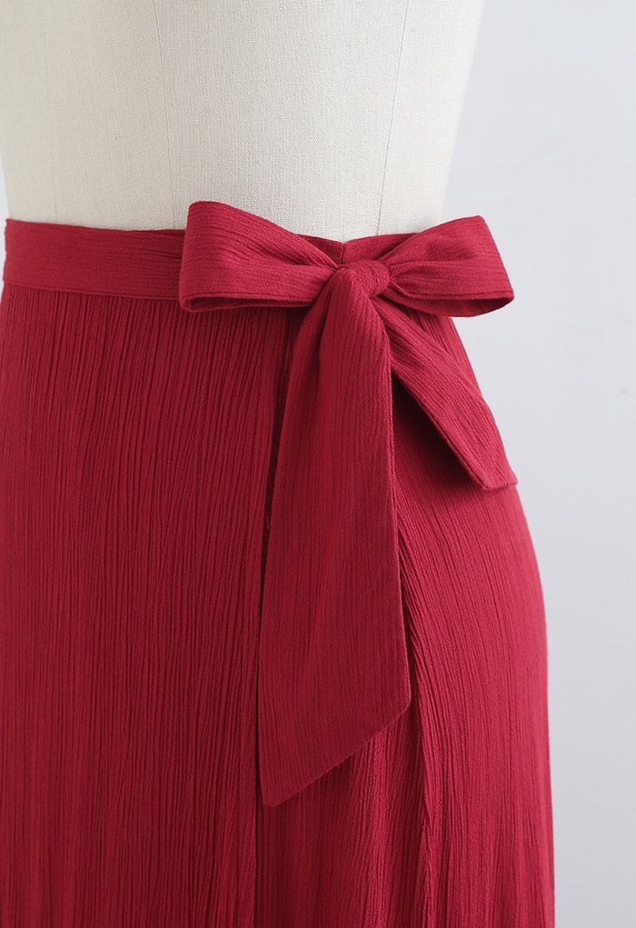 Tie-Waist Ruffle Ruched Tiered Maxi Skirt