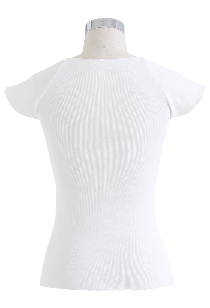 Sweetheart Neck Short-Sleeve Fitted Knit Top in White - Retro, Indie and  Unique Fashion