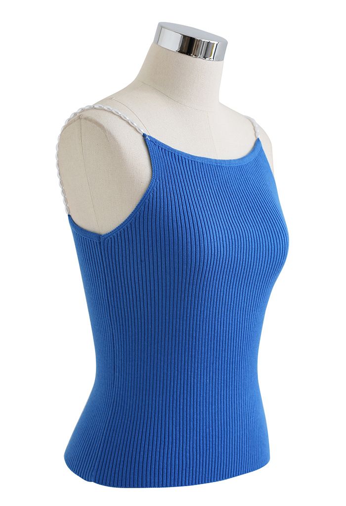 Pearl Straps Knit Cami Tank Top in Peacock