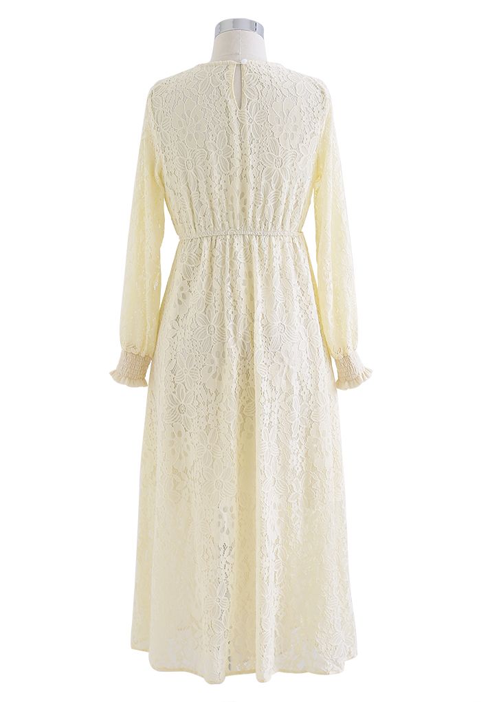 Floral Lace Splice Pleated Midi Dress in Cream - Retro, Indie and ...