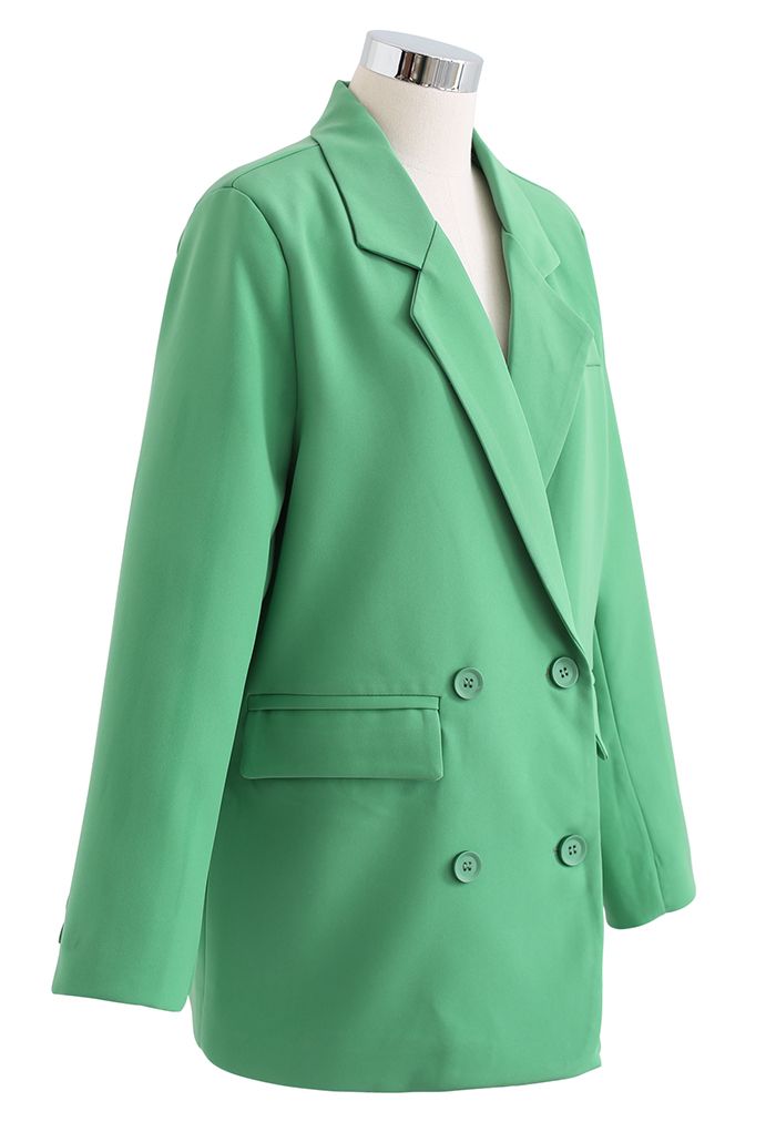 Double-Breasted Flap Pockets Blazer in Green