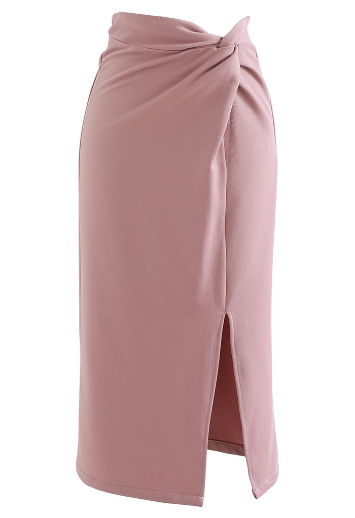 Twisted Waist Vent Hem Pencil Skirt in Pink