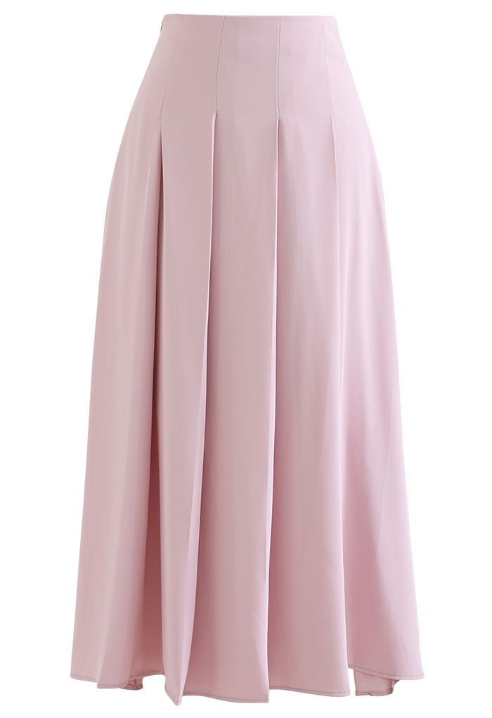 Back-to-Front Pleated A-Line Maxi Skirt in Pink
