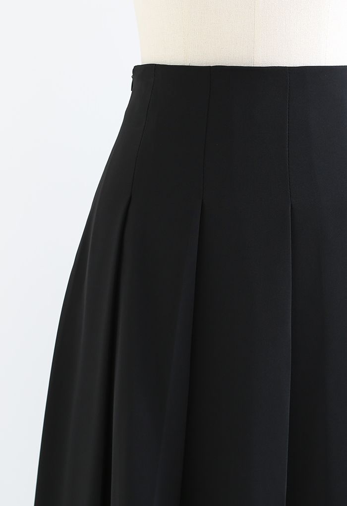 Back-to-Front Pleated A-Line Maxi Skirt in Black