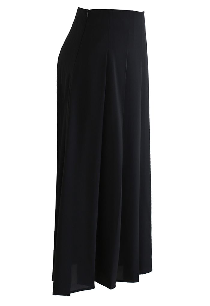 Back-to-Front Pleated A-Line Maxi Skirt in Black