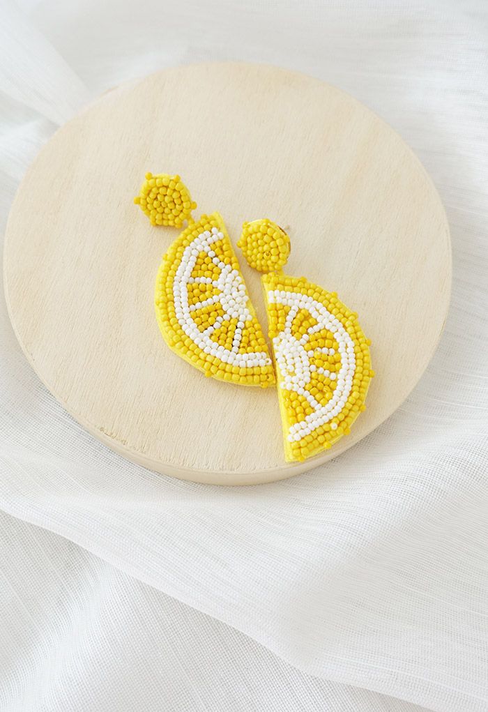 Half Lemon Beaded Earrings